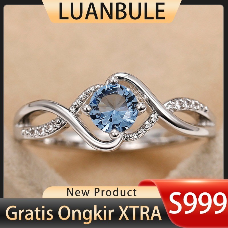 LUANBULE Niche Premium Feel Wavy Four Claws Blue Diamond Ring