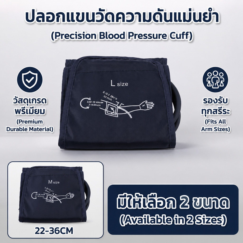 Cuff ทดแทนเครื่องวัดความดัน NIBP Cuff ผ้าพันแขน ผู้ใหญ่ L 22-48ซม. สีน้ำเงิน ใช้ได้กับ Omron Yuwell 