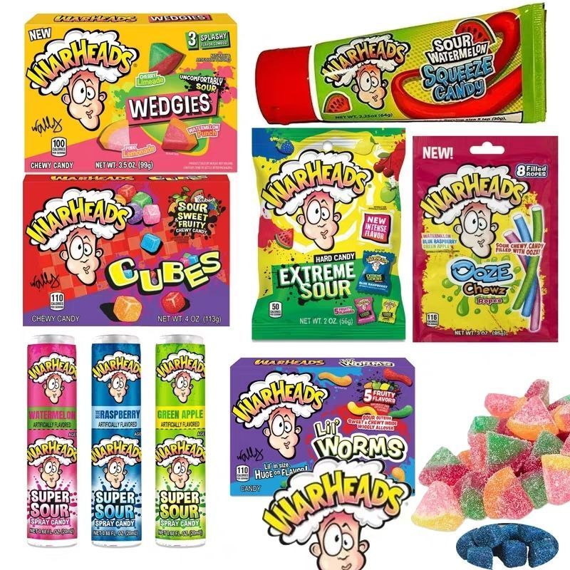American Warheads Warheads ยี่ห้อรสผลไม้ลูกอมแข็งเปรี้ยวพิเศษ Sourted Liquid Candy สเปรย์ Candy Cube