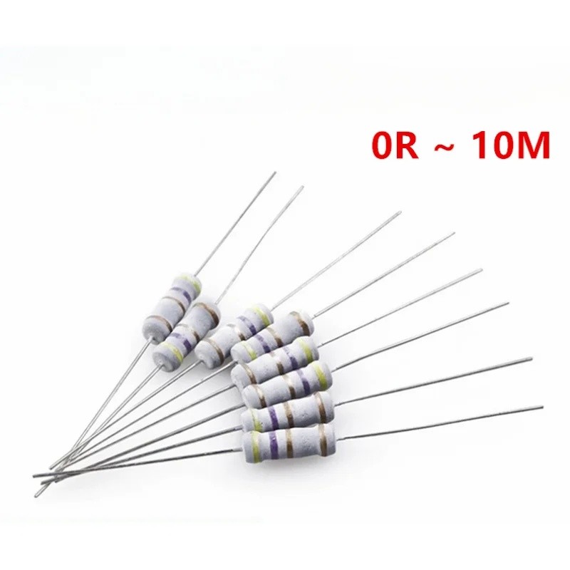 50PCS 1W ตัวต้านทานฟิล์มคาร์บอน 5% 0.1R ~ 10M 2.2R 4.7R 10R 22R 47R 100R 220R 470R 1K 10K 100K 100/1