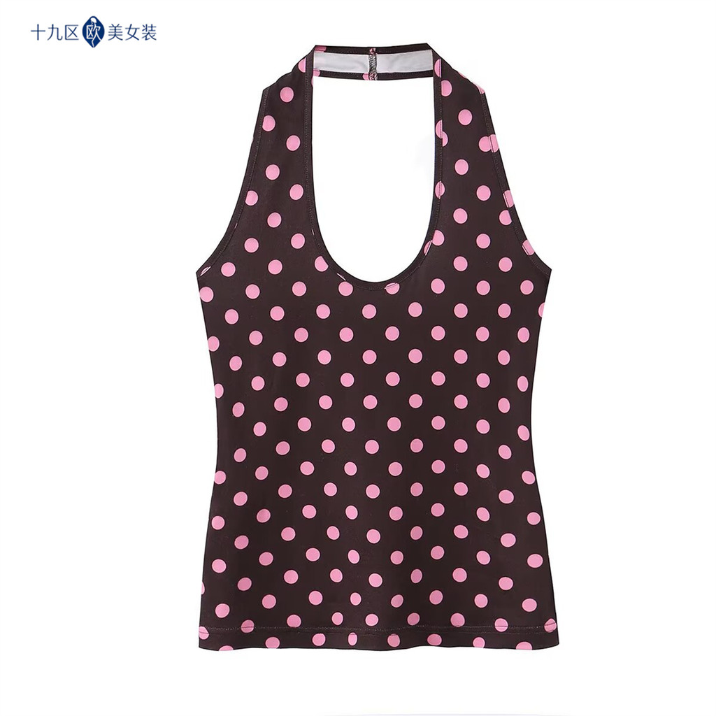 ยุโรปสไตล์อเมริกันผู้หญิงสไตล์ใหม่HalterคอPka Dotเสื้อกั๊กผู้หญิงSlim-fit SlimmerดูAll-Matchเซ็กซี่U
