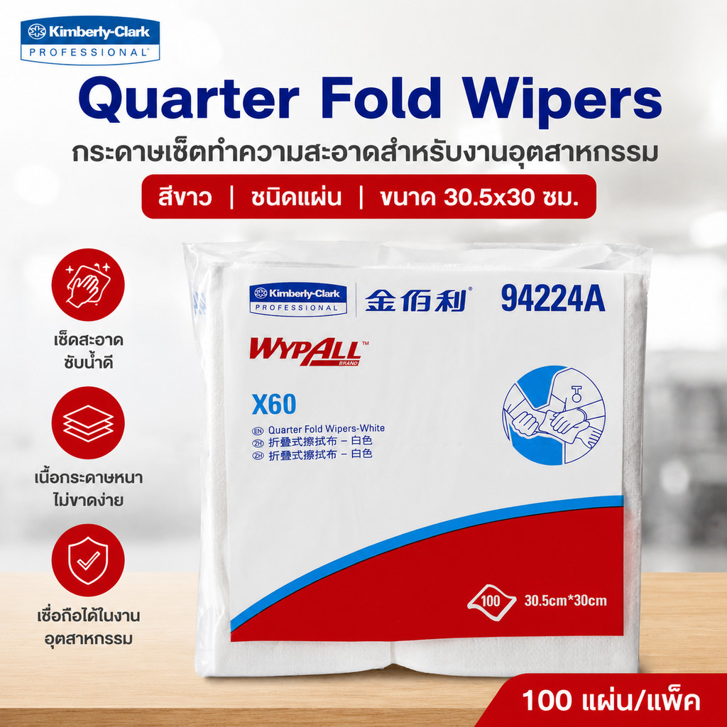 (พร้อมส่ง)กระดาษเช็ดทำความสะอาดสำหรับงานอุตสาหกรรม สีขาว ชนิดแผ่น KIMBERLY CLARK รุ่น 94224A Wypall 