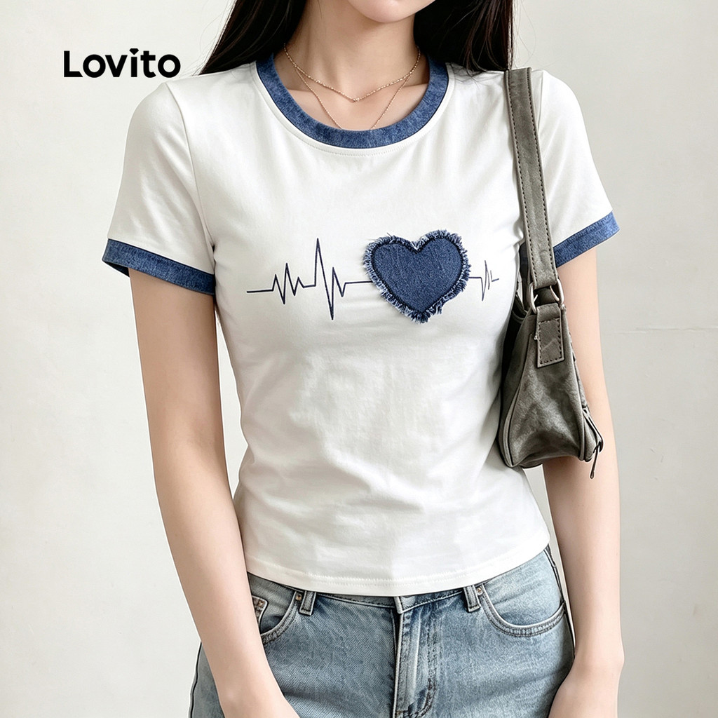 Lovito تيشيرت نسائي كاجوال بألوان متباينة — صورة 3