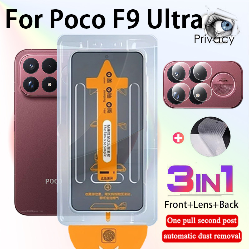 3 In 1 สําหรับ Poco F9 Ultra ความเป็นส่วนตัวคลิกเดียวกระจกนิรภัยป้องกันหน้าจอสําหรับ Redmi หมายเหตุ 17 17C Poco F9 Pro Max ultra 4G 5G ฟิล์มคาร์บอนไฟเบอร์