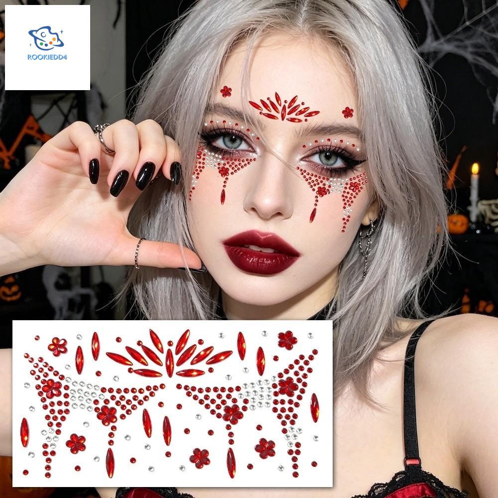 ROOKIEDD4 Face Eye Jewels สติกเกอร์, 3D Rhinestone คริสตัล Tattoo สติกเกอร์, Spider Web แต่งหน้าประก