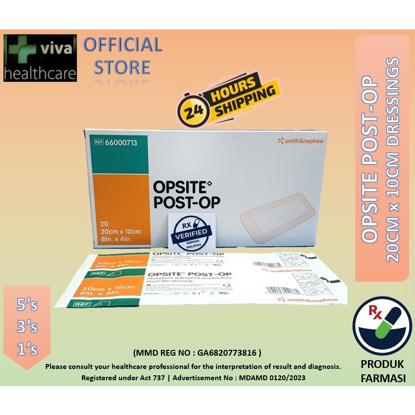 [SG] (หลวม) Opsite Post-Op 20ซม. x 10ซม. 66000713 Smith & Nephew Adhensive Waterproof Dressings ปราศ