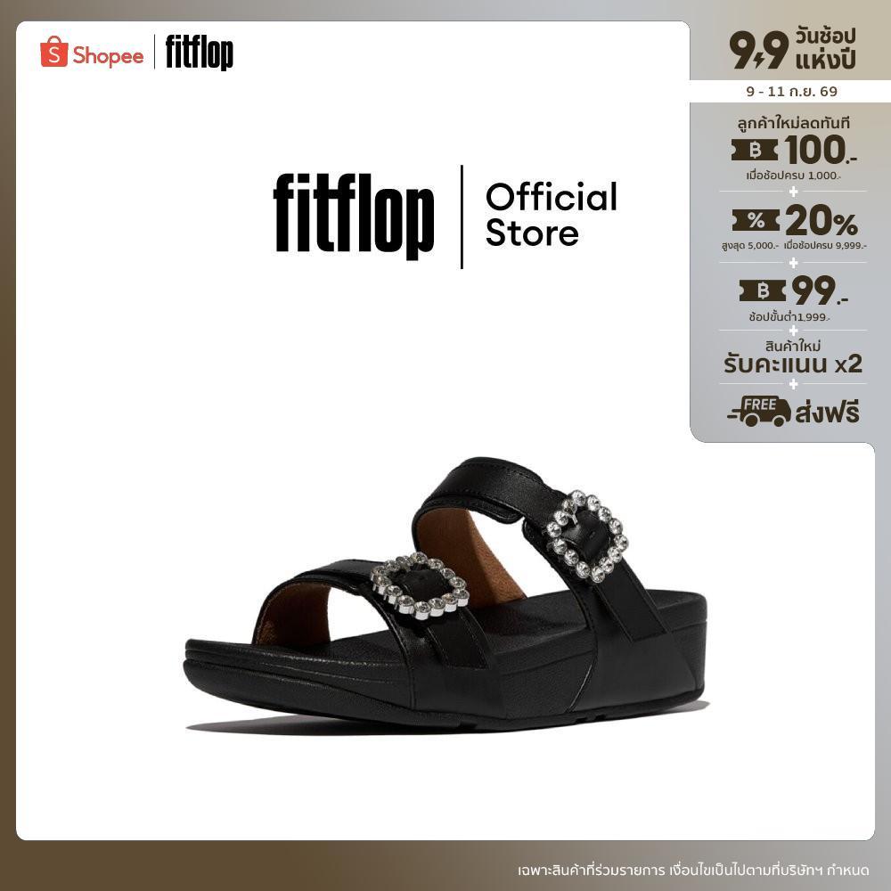FITFLOP LULU CRYSTAL-BUCKLE SLIDES รองเท้าแตะผู้หญิง รุ่น E1E-090 สี BLACK