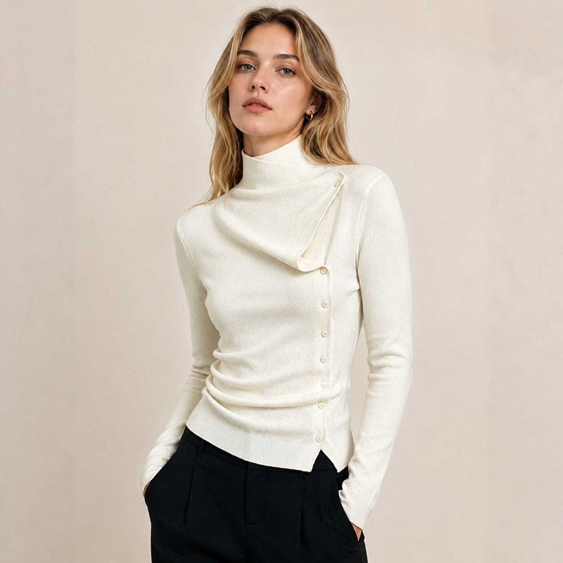 ออกแบบ Slim-fit Slimmer ดูเสื้อกันหนาวคอยาวผู้หญิงแขนยาว Bottoming เสื้อ Classy Top 2026 ฤดูใบไม้ร่ว