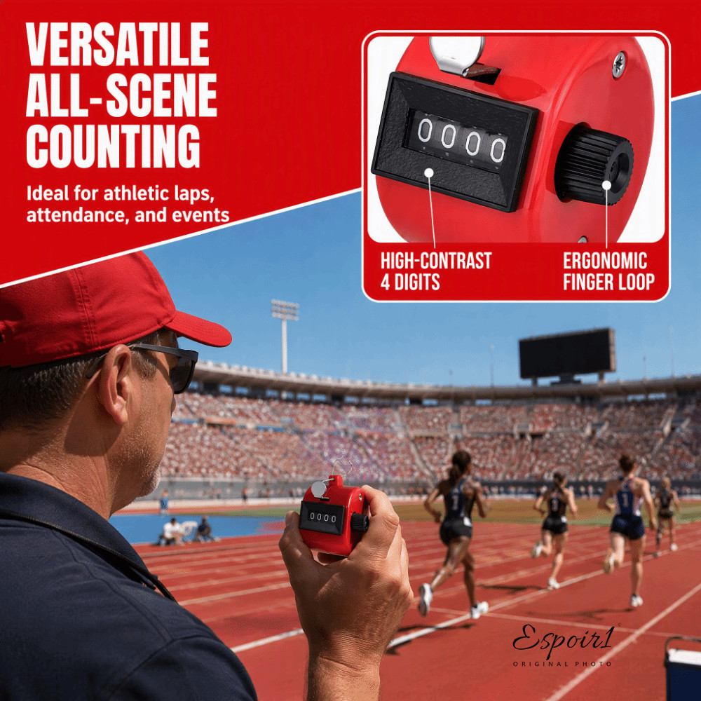 ESPOIR1 Mechanical Hand Tally Counter, 4 หลักหมายเลข ไม่ต้องใช้แบตเตอรี่ Tally Counter Clicker, แบบพ