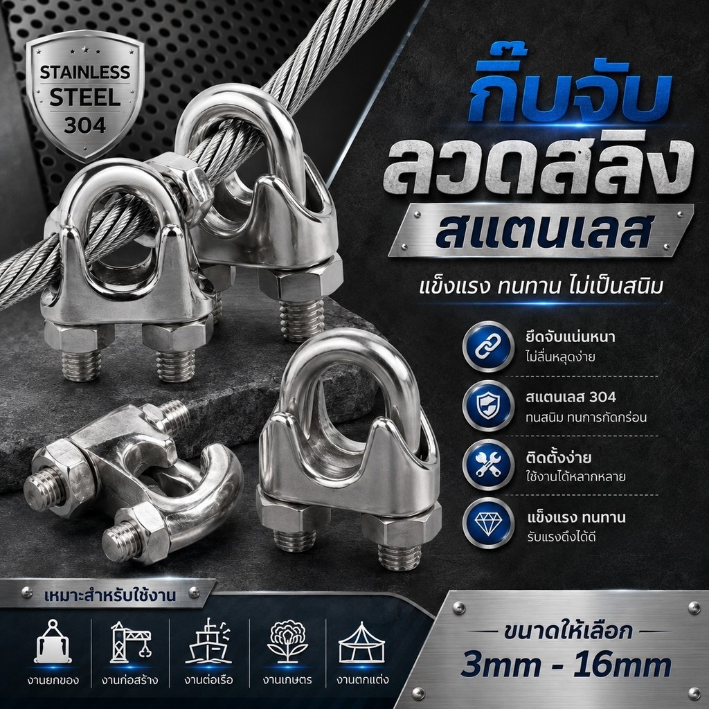 📣Mystyle.99📣กิ๊บจับลวดสลิง กิ๊บล็อคสลิง แคมป์ล็อคสลิง สแตนเลส ขนาด M3/M5/M6/M8/M10/M12 พร้อมส่ง #AQ-