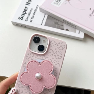 ปลอกTPU Coverใช้งานร่วมกับiPhone 13 14 14Pro 14ProMax 15 15Pro 15ProMax 16 16Pro 16ProMax 17Pro 17ProMaxดอกไม้สีชมพูรูปแบบแม่เหล็กกรณี