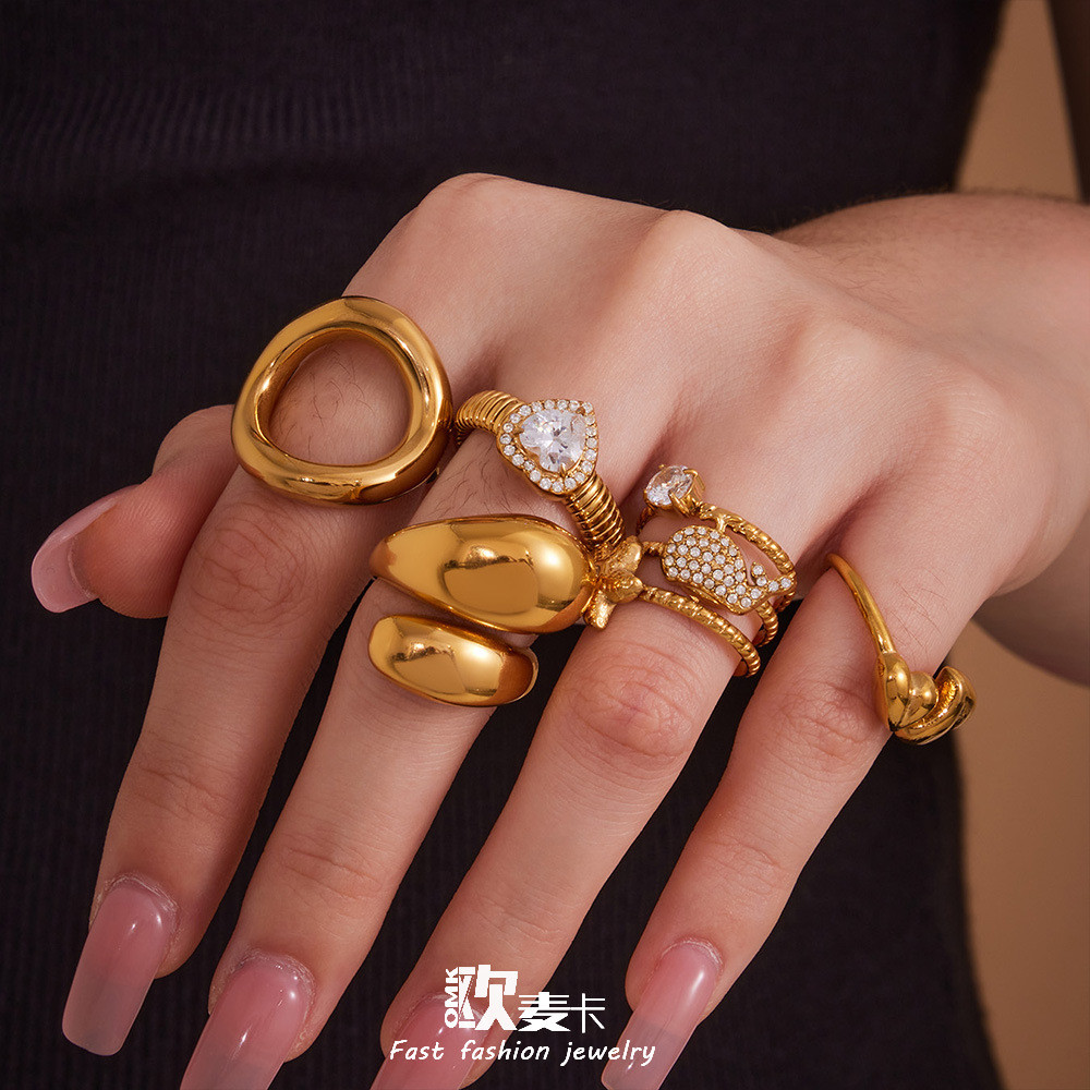 Omaka Niche Design แหวนสแตนเลสสไตล์เรขาคณิตหรูหรา