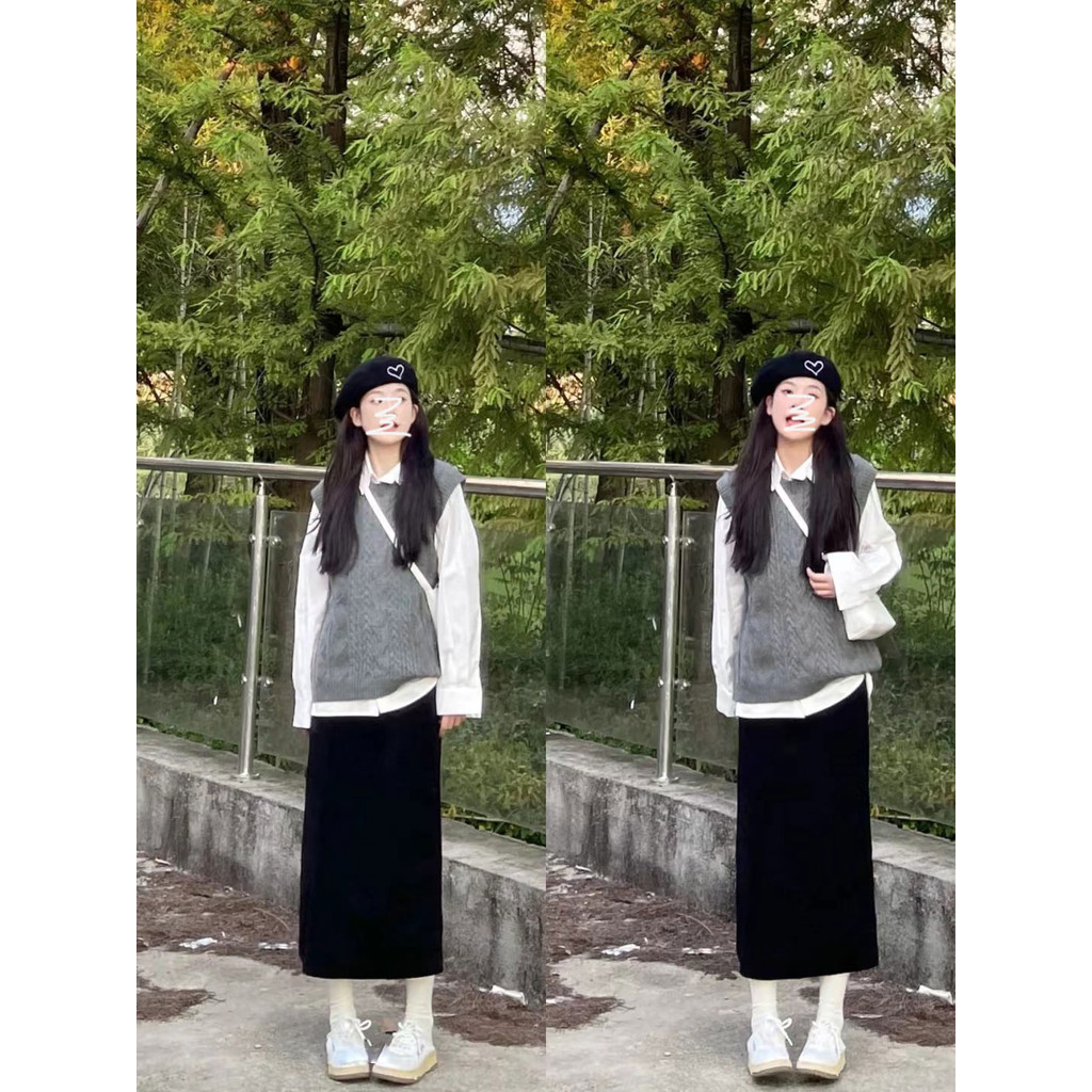 FCY Studio VEST สำหรับผู้หญิง สไตล์เกาหลี ดีไซน์รอบคอดึง-twist เย็บจากเนื้อผ้าขนหนู เหมาะสำหรับฤดูใบ