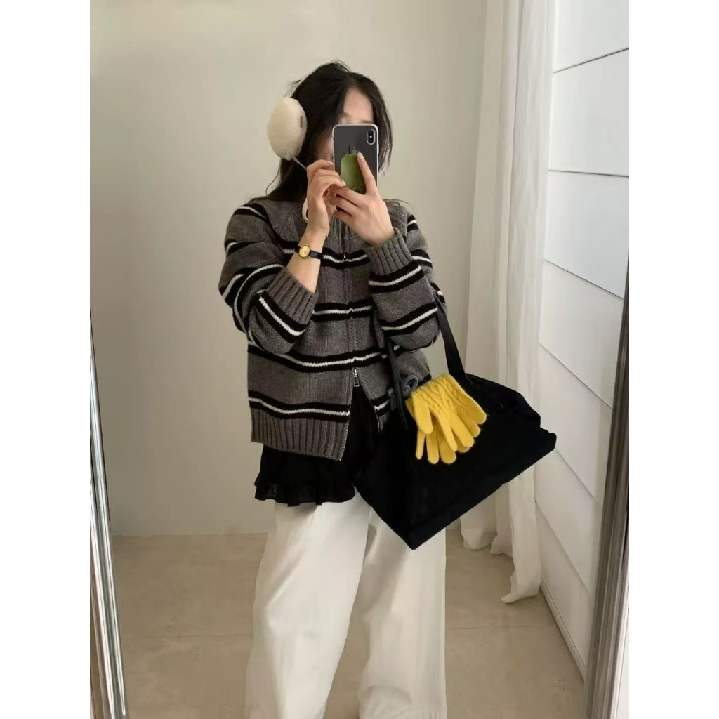 เสื้อคาร์ดิแกนถักซิปสองชั้น แขนยาวหลวม เหมาะสำหรับฤดูหนาวและใบไม้ร่วง - รูปที่ 4