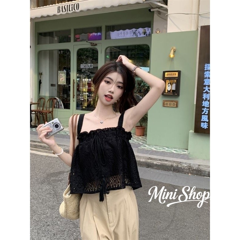 Mini shop🌸พร้อมส่ง🌸เสื้อกล้ามถักไหมพรม สไตล์เกาหลีลายลูกไม้ -C(61622) รูปที่ 7