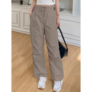 GDTIMA Brown Cargo Pants Women's Casual American Wide Leg Sport Summer Parachute Pants