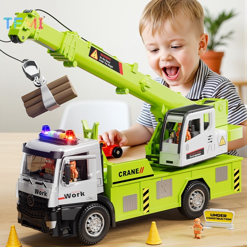 TEMI Crane Vehicle Model Sound Light Metal Crane Truck ของเล่นของขวัญวันเกิด