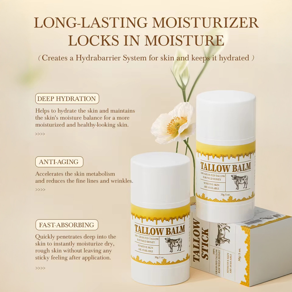 Beef Tallow Moisturizing Stick Organic Beef Tallow Face Moisturizer เหมาะสําหรับการใช้งาน On-The-Go