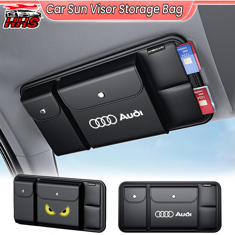 Audi รถบังแดดคลิปมัลติฟังก์ชั่ PU หนังผู้ถือบัตรขับรถใบอนุญาตแว่นตาคลิปอุปกรณ์ตกแต่งภายในสําหรับ Aud