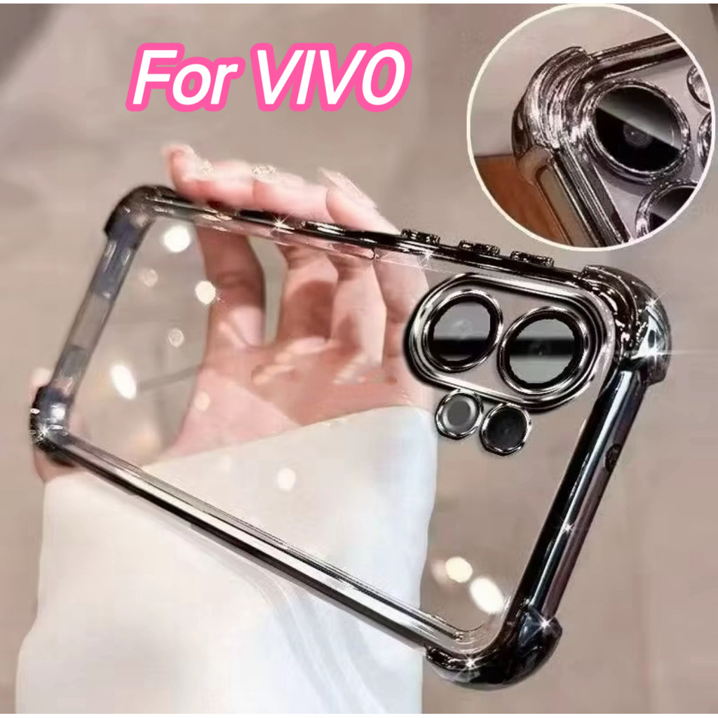 เคสกันกระแทกขอบสี For Vivo V60 5G เคสกันรอยเลนส์กล้อง กันกระแทก ซิลิโคน ขอบนิ่มหลังใส ดีไซน์ใหม่ ส่งจากกรุงเทพ