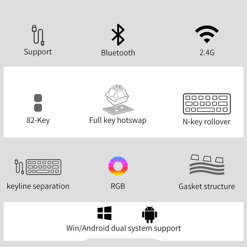 ZIFRIEND 82 ปุ่ม คีย์บอร์ดไร้สาย ZT82 แป้นพิมพ์DIY 3โหมด Type-c/2.4G USB/Bluetooth ชุดถอดเปลี่ยนได้ด