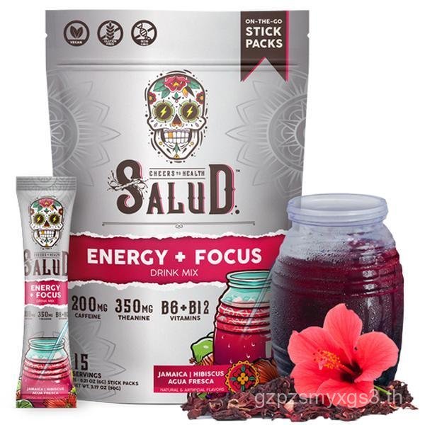 Salud 2-in-1 Energy Drink Powder + Focus, Hibiscus, Organic Caffeine, B6 + B12, Theanine, Clean Ener