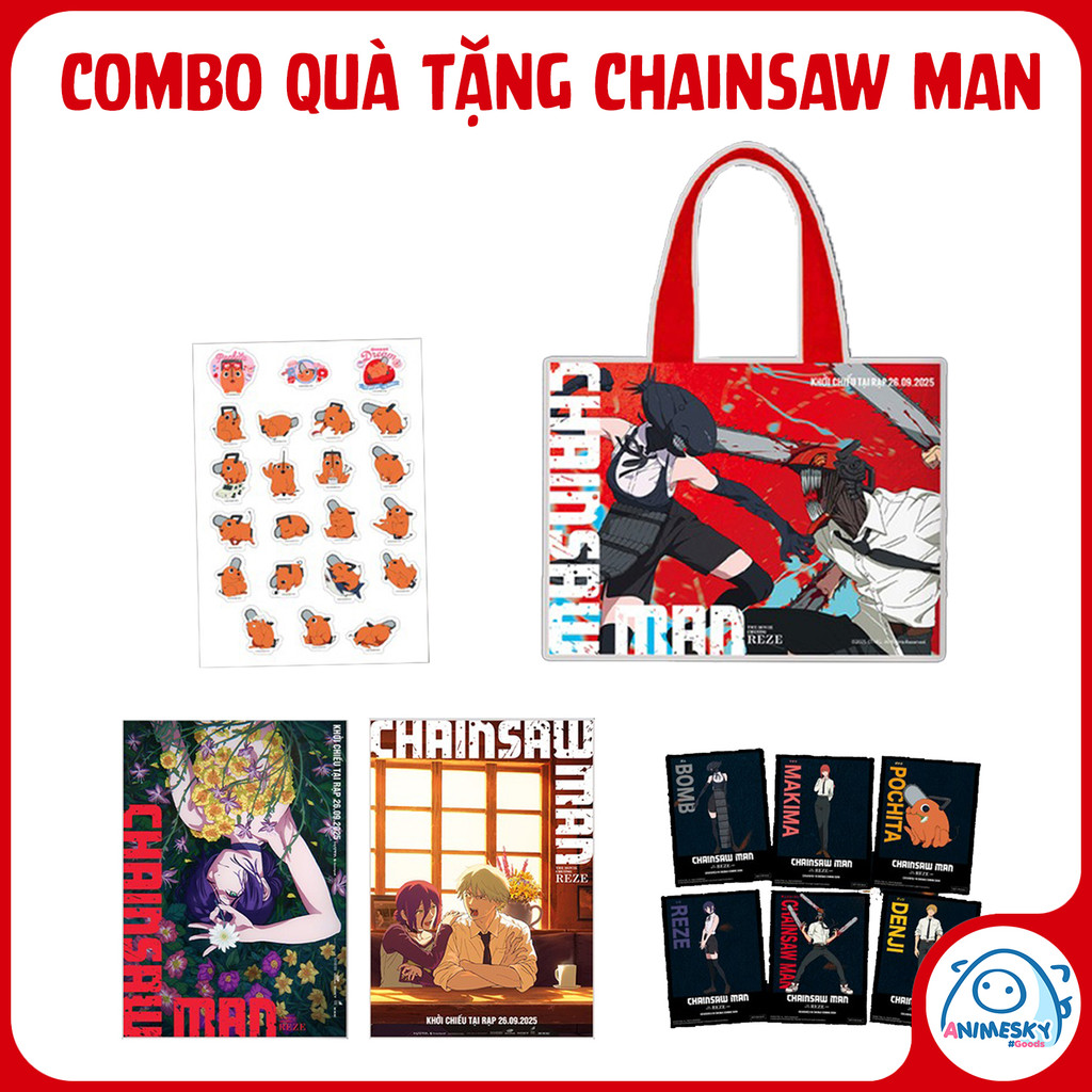 Chainsaw Man Movie gift Combo: Reze - กระเป๋าโท้ต โปสเตอร์ สติ๊กเกอร์ Chainsaw Man Movie