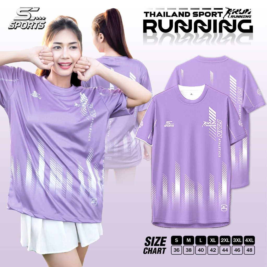 Suncolor mall เสื้อกีฬา เสื้อพิมพ์ลาย Run03-ม่วงคลาสสิค งานจริงสวย สีสด หนา145g นุ่มลื่นใส่สบาย