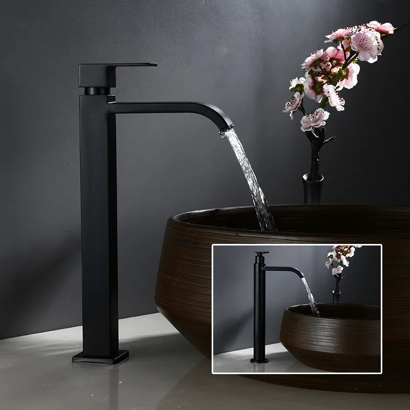 Basin faucet Only Cold bathroom faucet Black basin Tap bathroom sink faucet tall 304 Stainless Steel