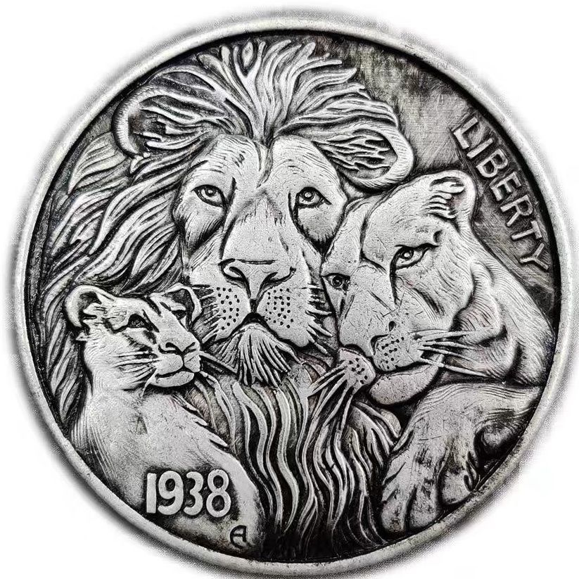 40 มม.1938 American Tiger Skull Silver Dollar Craft เหรียญที่ระลึกเหรียญต่างประเทศเงิน Dollar Silver