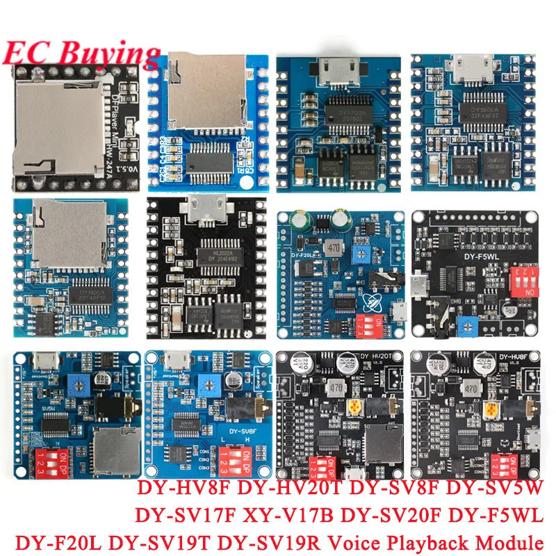 โมดูลการเล่นเสียง DY-SV17F DY-SV5W DY-SV8F DY-HV20T DY-HV8F DY-SV19R SV20F F5WL MP3 เครื่องเล่น UART