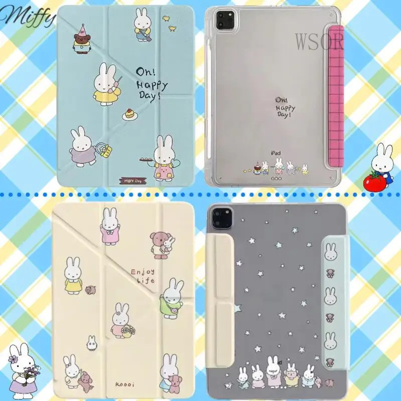 มิฟฟี่ เคสป้องกัน ไอแพด แบนสามพับขาตั้งการ์ตูนกระต่ายอะคริลิคป้องกันรอยขีดข่วนและป้องกันการหล่นน้ําหนักเบาและคาวาอี้