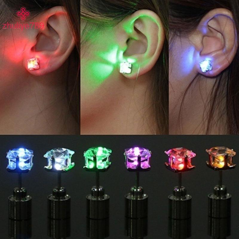 <zhuliye789> 1Pc Party Charm LED ต่างหู Light Up Crown เรืองแสงคริสตัล Ear Drop Stud Nice