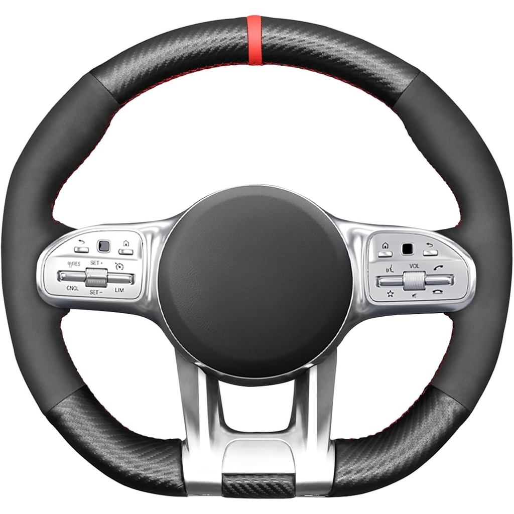 MEWANT ที่กําหนดเอง DIY คาร์บอนไฟเบอร์ & Suede พวงมาลัยรถครอบคลุม Hand-Stitched สําหรับ Mercedes-Ben