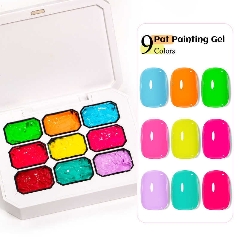 MEET ACROSSS Nine-grid Fluorescent Macaron Pat Gel Set Gel Nail Polish Pat Painting Gel