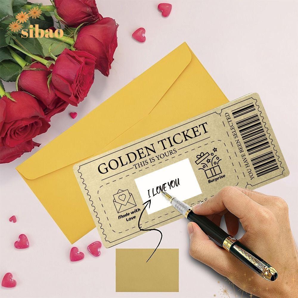 SIBAO Golden Ticket Scratch- Card, Raffle Gift Concert Ticket, with Envelope Scratch Ticket Party Fa