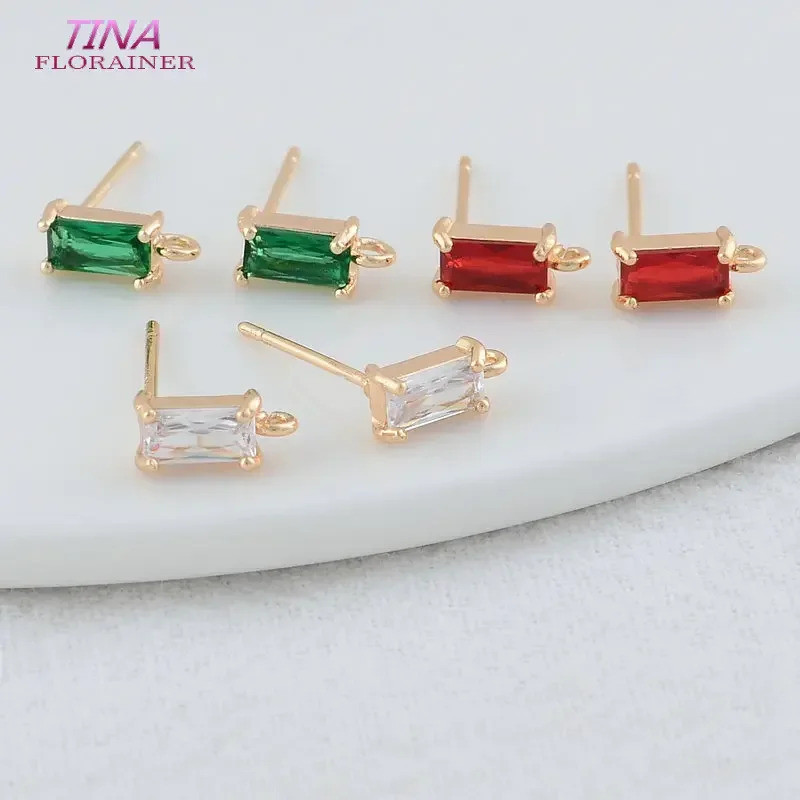 6PCS 4*9MM 14K Gold Color Plated Brass Rectangle Stud Earrings High Quality Diy DIY Jewelry Making F