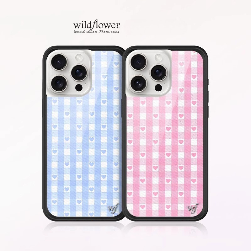ดอกไม้ป่าGingham Heartsเคสโทรศัพท์สําหรับiPhone 12 13 14 15 16 Pro Max 14 15 16 PlusซิลิโคนAnti-FallingกันกระแทกปกหลังWFปลอกสําหรับiPhone 17 Pro Max 17 Air