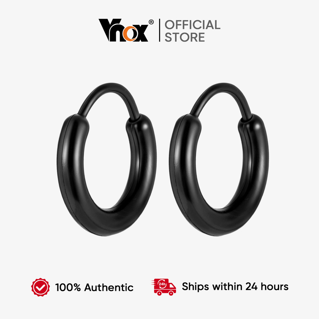 VNOX วีน็อกซ์ สีดําเรซิ่นวงกลมต่างหูห่วงผู้หญิงผู้ชายไม่ซีดจางต่างหูกันน้ําแฟชั่นที่เรียบง่ายเครื่อง