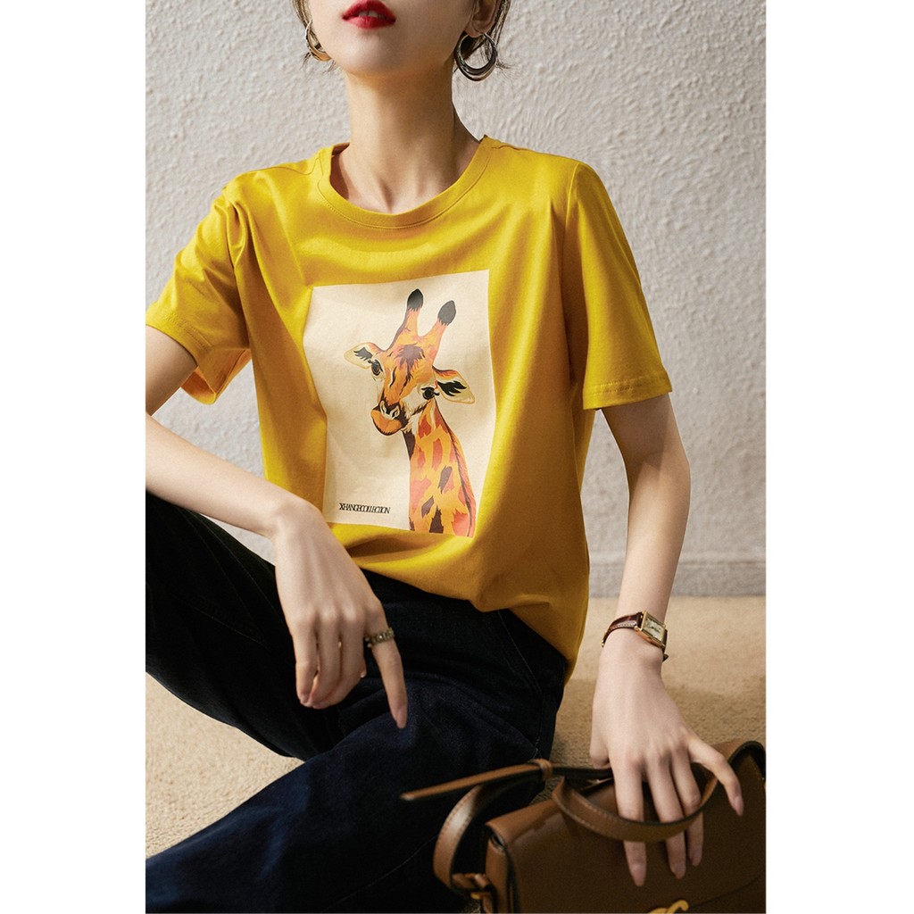 เสื้อยืดแขนสั้นสำหรับผู้หญิง คอругกลมจากฝ้ายคุณภาพดี สวมใส่ง่ายในฤดูร้อน TXA482120