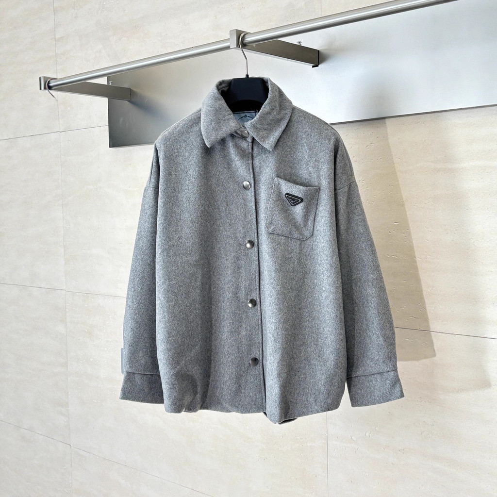 I0I0 PRA** 25ss Cashmere Triangle Iron Label Gray Shirt Jacket Unisex