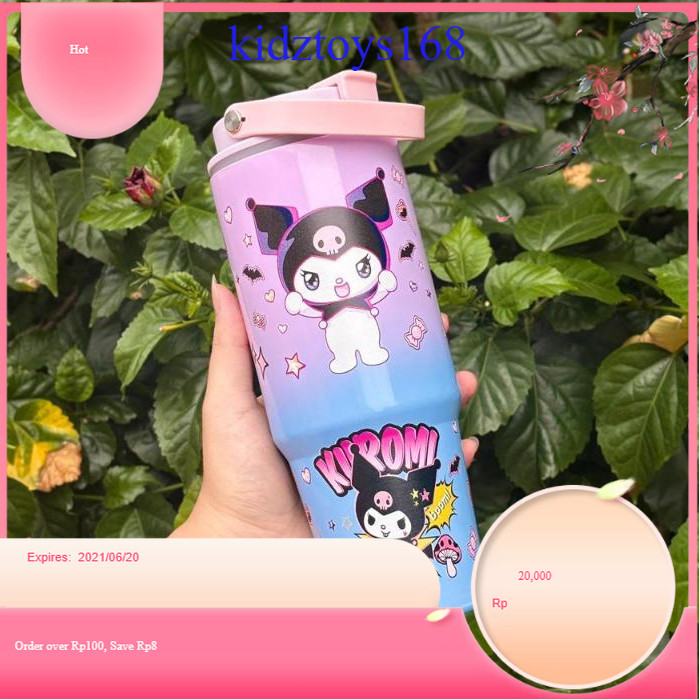 KDZ168 TUMBLER HANDLE PREMIUM KUROMI SANRIO STAINLESS 900ML 3IN1 / ขวดดื่มเย็นและความร้อน / แก้วน้ํา