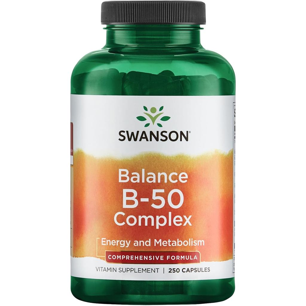 Swanson B-50 B-Complex - High-Potency B Vitamin Complex รองรับระบบภูมิคุ้มกัน หัวใจ และประสาท - 250 