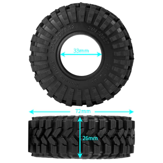 4 ชิ้น 1.3 "ยาง Mud Terrain Fit SCX24 1/24 TRX-4M 1/18 RC Crawler (33x72x26 มิลลิเมตร)