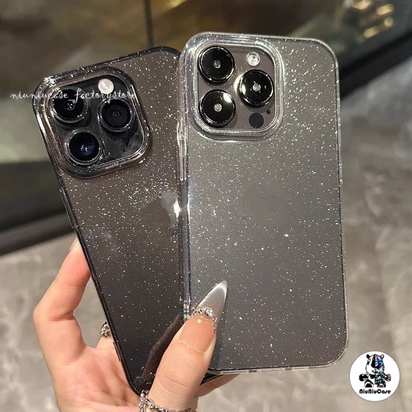 เข้ากันได้กับ iPhone 16 15 14 13 12 11 Pro Max X Xr Xs Max 7 8 15 16 Plus SE2020 เคสโทรศัพท์สีดําใส Bling คู่นุ่มปกหลัง