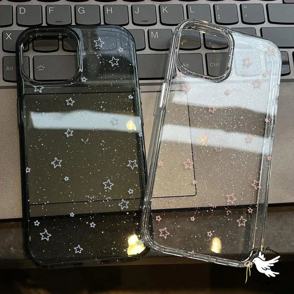 COD-ในไทย💥เคส For iPhone 15 13 11 12 14 16 Pro Max  เคสใสแบบแวววาว TPU นุ่มสีสันสดใส ดาวห้าแฉกสีสันสดใส For iPhone XS XR