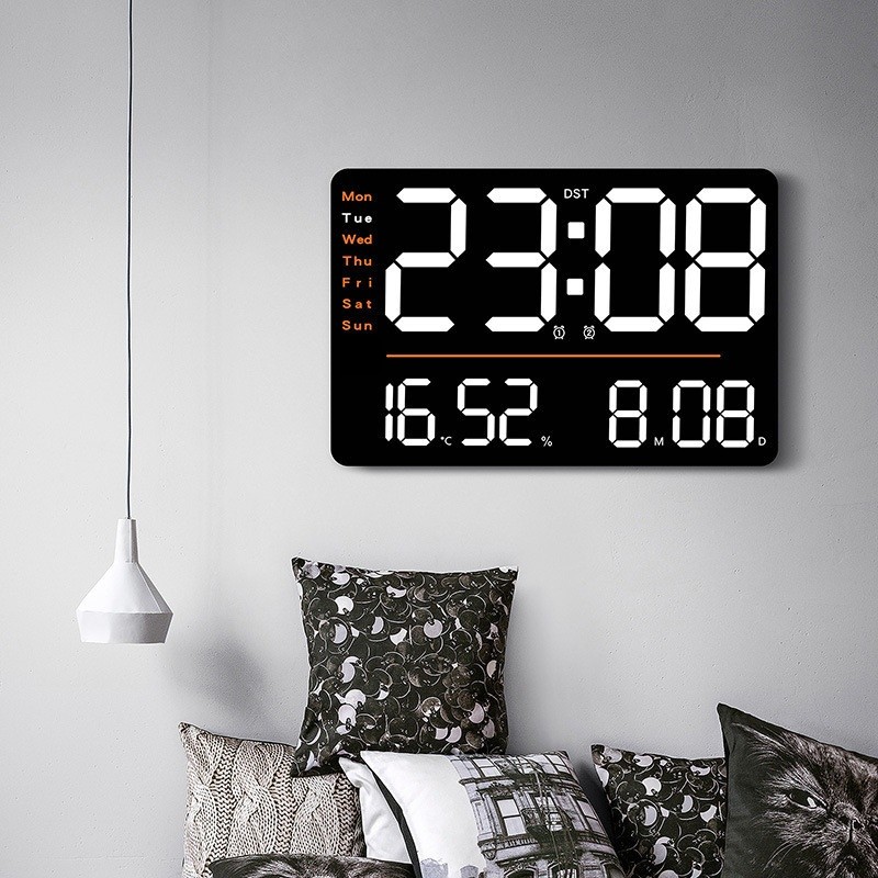 Rectangle LED Screen Alarm Clock Temperature Humidity Week Date Digital Display Wall Clock Countdown