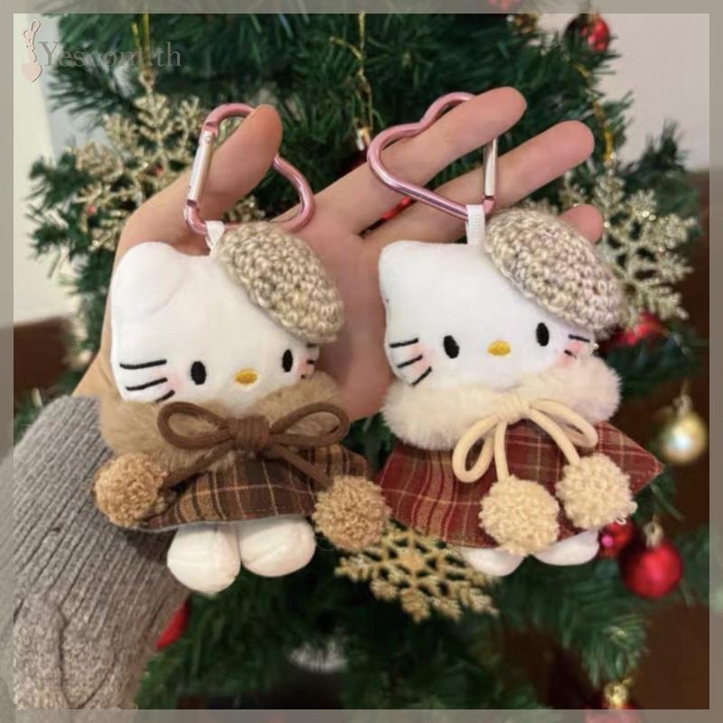 YESCONT Kawaii ฤดูหนาวเจ้าหญิงเสื้อคลุม Hello Kitty พวงกุญแจจี้ตุ๊กตากระเป๋าเป้สะพายหลังแขวนตกแต่งคริสต์มาสของขวัญปีใหม่ TH