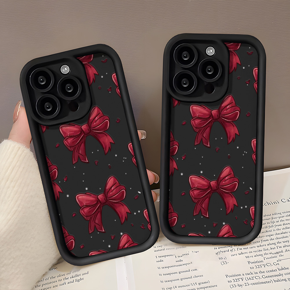 เคสโทรศัพท์มือถือ For iPhone 11 13 16 12 14 15 Pro Max X XR XS Max 15 14 8 7 Plus เคสซิลิโคนนิ่มกันกระแทกลายโบว์แฟชั่น