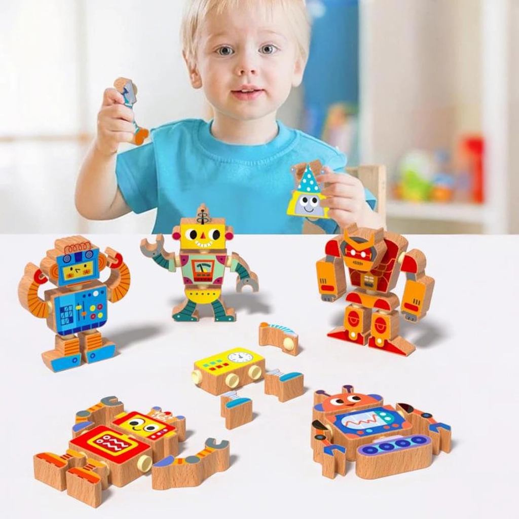 ของเล่นไม้อาคาร Snap-Together: STEM Building Blocks, หุ่นยนต์ Take Apart Playset, Fine Motor Skill M